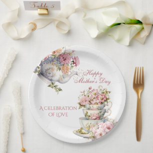 Elegant Floral Tea Party Happy Mother's Day Paper Plates