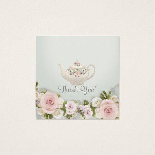 Elegant Floral Tea Pot Sage Pink Roses Gift Tags