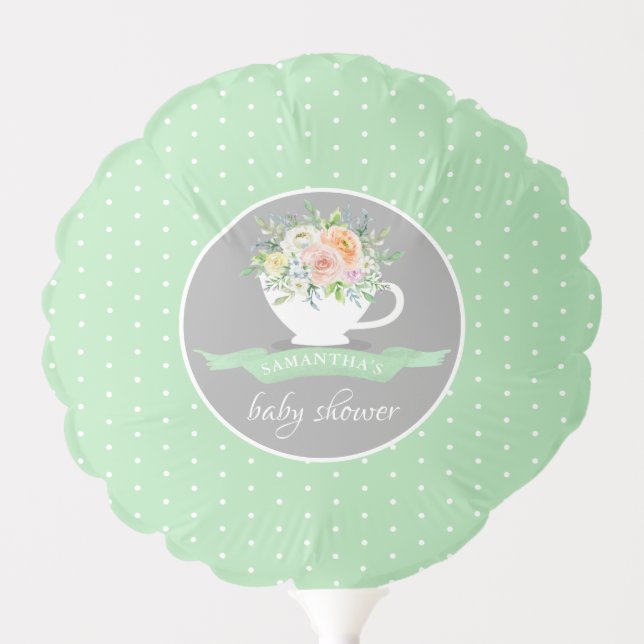 Elegant Floral Teacup Baby Shower Tea Party Balloon (Front)