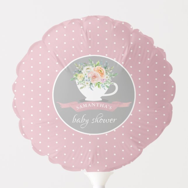 Elegant Floral Teacup Baby Shower Tea Party Balloon (Front)