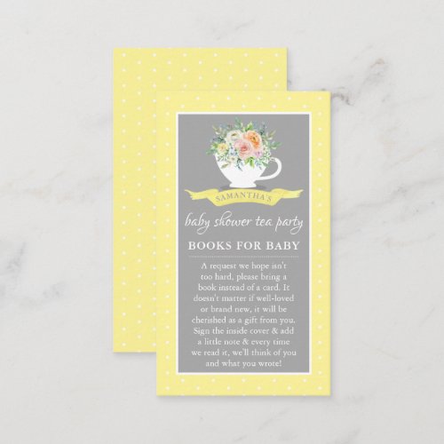 Elegant Floral Teacup Baby Shower Tea Party Book Enclosure Card