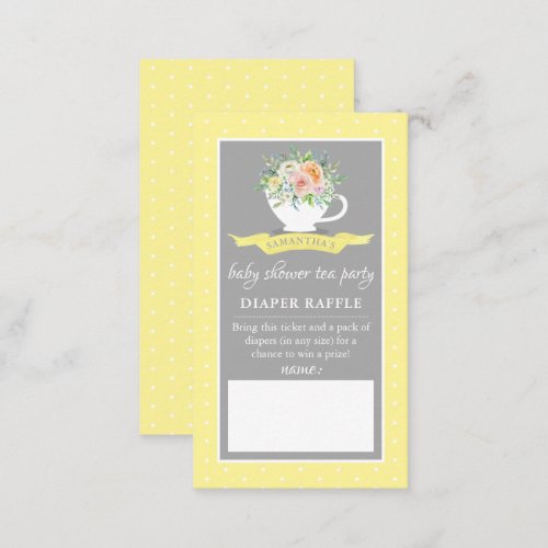 Elegant Floral Teacup Baby Shower Tea Party Diaper Enclosure Card