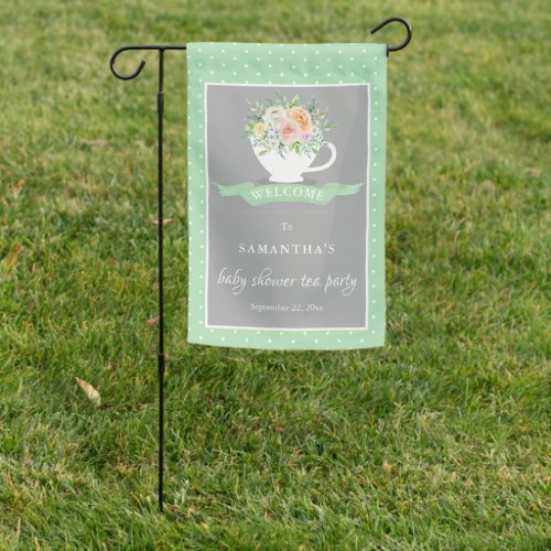 Elegant Floral Teacup Baby Shower Tea Party Garden Flag