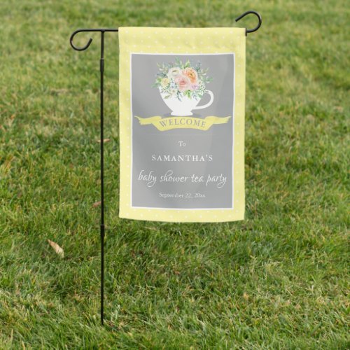 Elegant Floral Teacup Baby Shower Tea Party Garden Flag