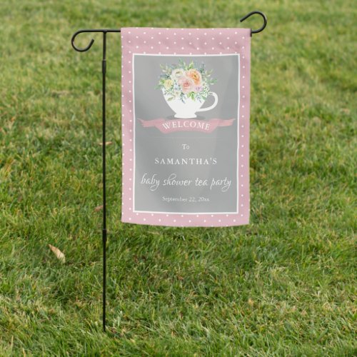 Elegant Floral Teacup Baby Shower Tea Party Garden Flag