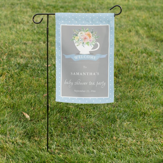 Elegant Floral Teacup Baby Shower Tea Party Garden Flag (In SItu)