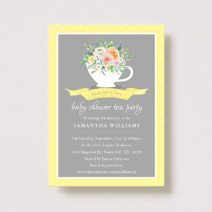 Elegant Floral Teacup Baby Shower Tea Party Invitation