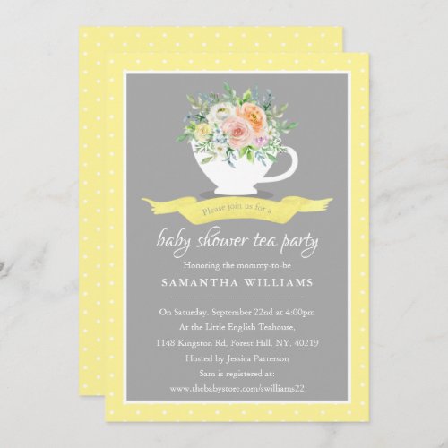 Elegant Floral Teacup Baby Shower Tea Party Invitation