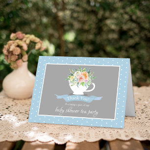 Elegant Floral Teacup Baby Shower Tea Party Letterpress Thank You Card