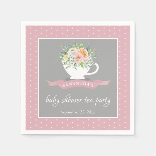 Elegant Floral Teacup Baby Shower Tea Party Napkins