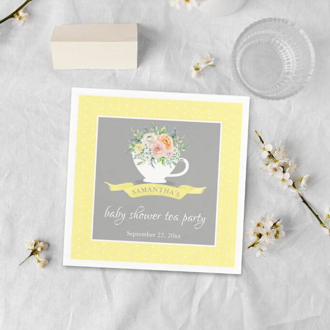 Elegant Floral Teacup Baby Shower Tea Party Napkins (Creator Uploaded)