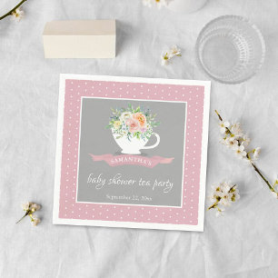 Elegant Floral Teacup Baby Shower Tea Party Napkins