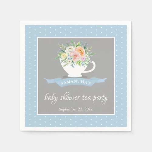 Elegant Floral Teacup Baby Shower Tea Party Napkins