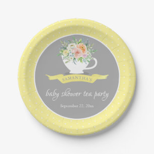 Elegant Floral Teacup Baby Shower Tea Party Paper Plates