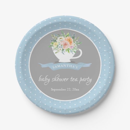 Elegant Floral Teacup Baby Shower Tea Party Paper Plates