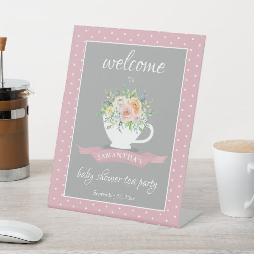 Elegant Floral Teacup Baby Shower Tea Party Pedestal Sign