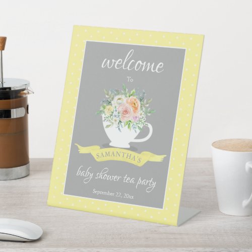 Elegant Floral Teacup Baby Shower Tea Party Pedestal Sign
