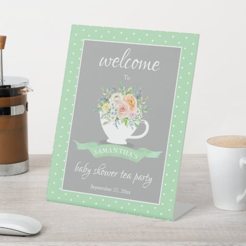 Elegant Floral Teacup Baby Shower Tea Party Pedestal Sign