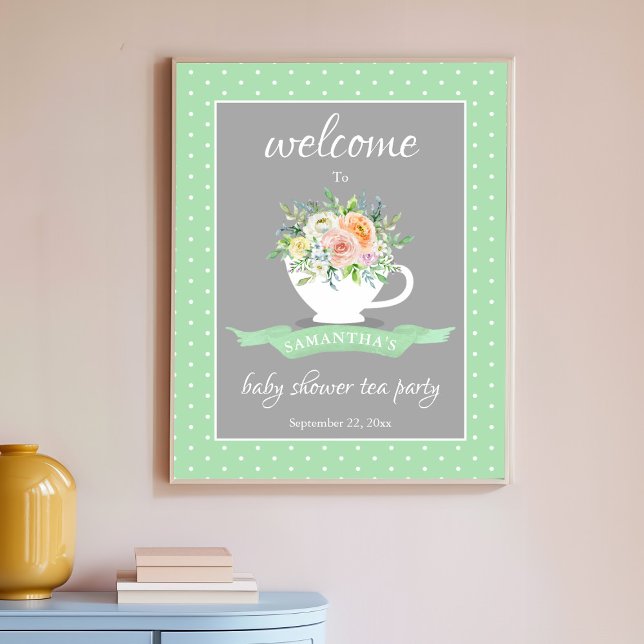 Elegant Floral Teacup Baby Shower Tea Party Poster (Creator Uploaded)