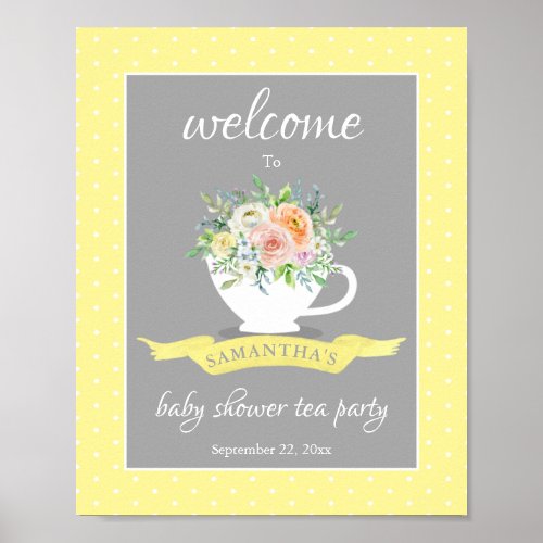 Elegant Floral Teacup Baby Shower Tea Party Poster