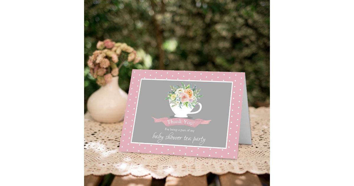 Elegant Floral Teacup Baby Shower Tea Party Thank You Card | Zazzle