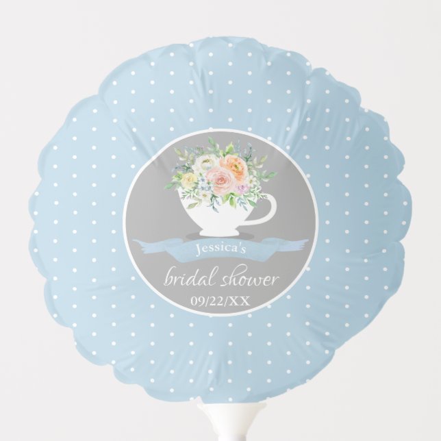 Elegant Floral Teacup Bridal Shower Tea Party Balloon (Front)