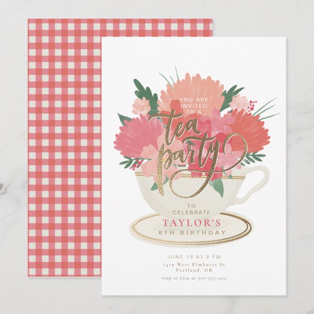 Elegant Floral Teacup Tea Party Invitation (Front/Back)