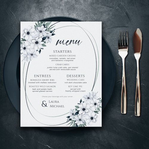 Elegant Floral Teal Mint Menu