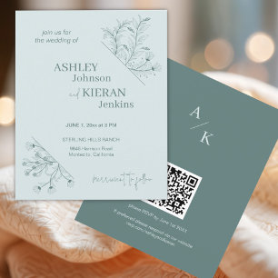 Elegant Floral Teal Wedding Budget Invitation Flyer