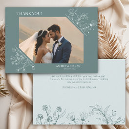 Elegant Floral Teal Wedding Thank You Card