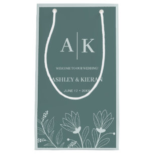 Elegant Floral Teal Wedding Welcome  Small Gift Bag