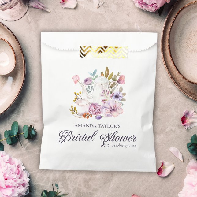 Elegant Floral Teapot Bridal Shower Tea Party Favor Bag (Creator Uploaded)