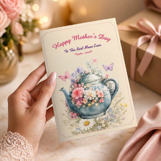 Elegant Floral Teapot Mother’s Day Card 