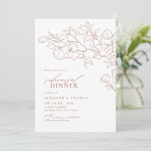 Elegant floral terracotta rehearsal dinner invitation