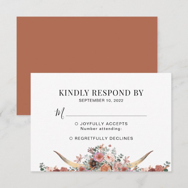 Elegant Floral Terracotta Skull Wedding RSVP Card (Front/Back)