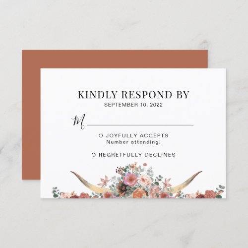 Elegant Floral Terracotta Skull Wedding RSVP Card