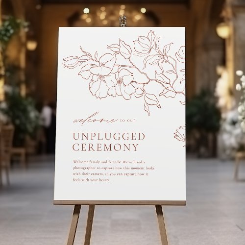 Elegant floral terracotta Unplugged Ceremony sign