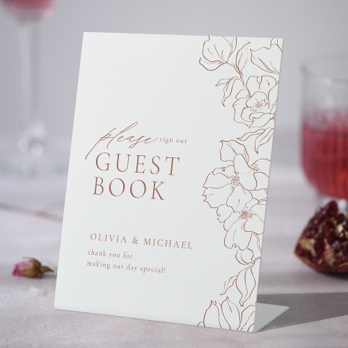 Elegant floral terracotta Wedding Guest Book Pedestal Sign