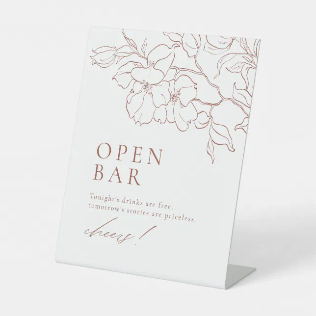 Elegant floral terracotta Wedding Open Bar Pedestal Sign Zazzle