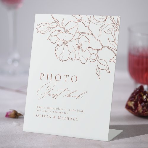 Elegant floral terracotta Wedding Photo Guest Book Pedestal Sign
