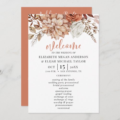 Elegant Floral Terracotta Wedding Program