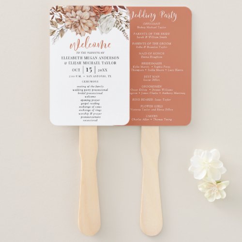 Elegant Floral Terracotta Wedding Program Hand Fan