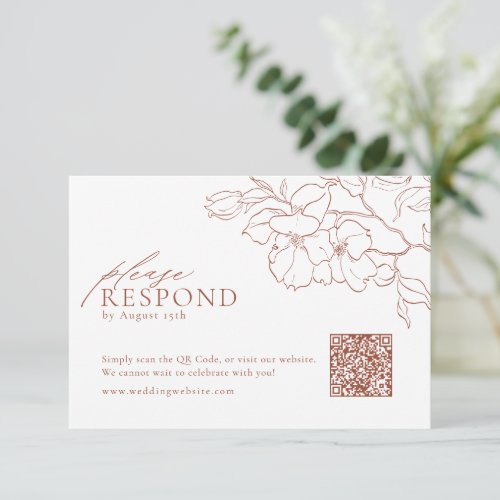 Elegant floral terracotta wedding QR code  RSVP Card