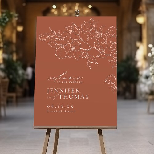Elegant floral terracotta Wedding Welcome Sign