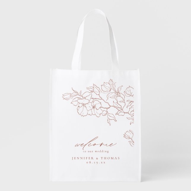Elegant Floral Terracotta Welcome Wedding Favor Grocery Bag (Front)