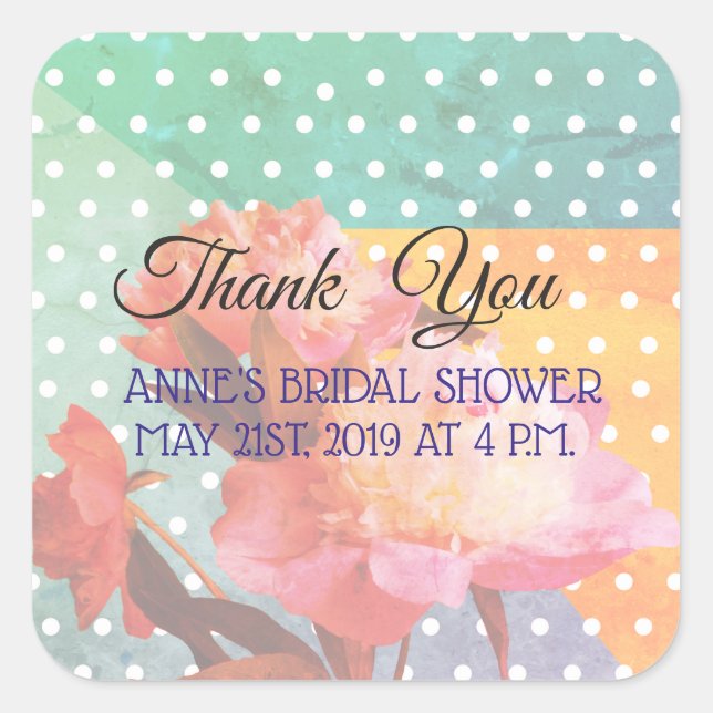 Elegant Floral , Thank you, Bridal Shower Stickers (Front)