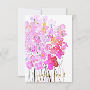 Elegant floral thank you card, pink & purple  card