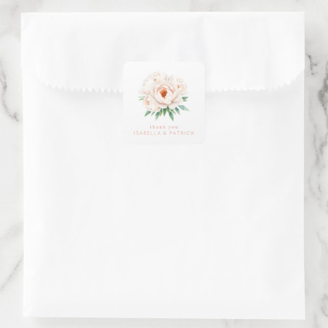 Elegant Floral Thank You Design Square Sticker (Bag)