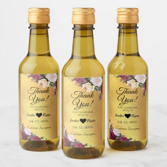 Elegant floral Thank you Mini Wine Bottle Label | Zazzle