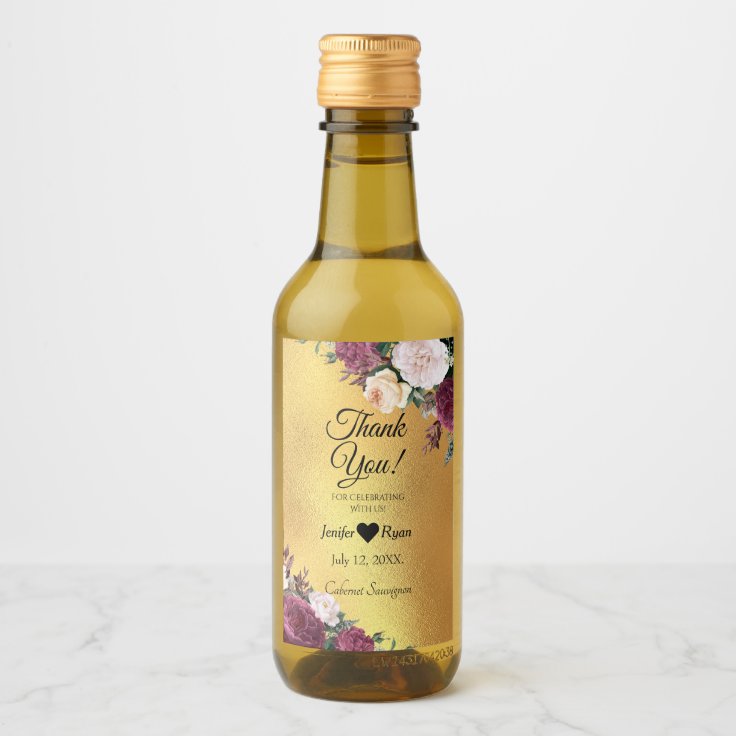 Elegant floral Thank you Mini Wine Bottle Label | Zazzle